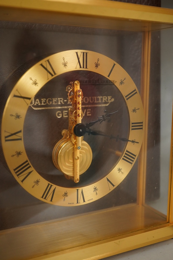 A Jaeger Le Coultre skeleton clock, cased, 17cm